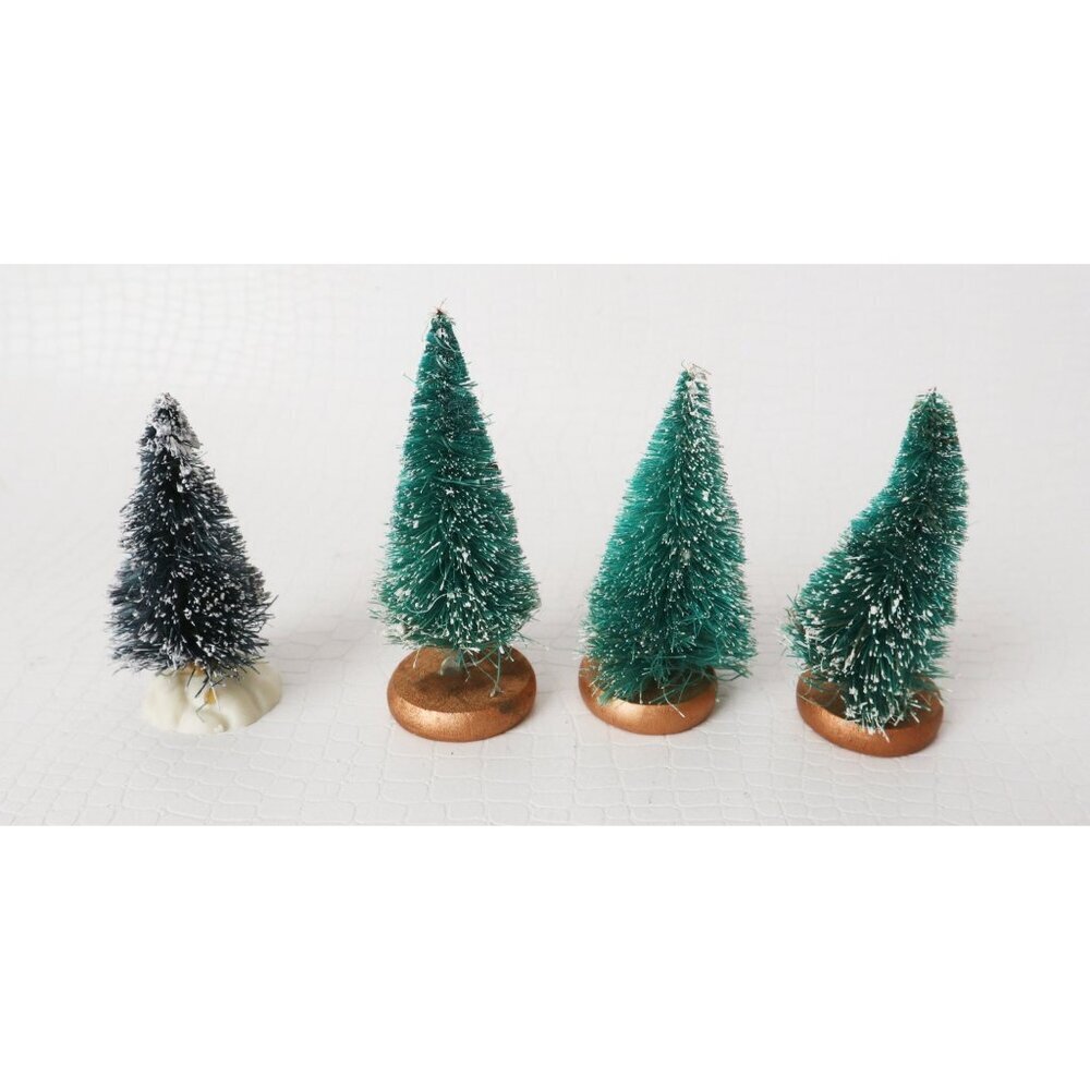 8 Vintage Bottle Brush Christmas Trees With Wood Base Miniature Copper Bench 2 M - Picture 5 of 10